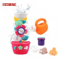 Great gift sunflower waterfall water station design plastic bath tub shower bath toys for kids